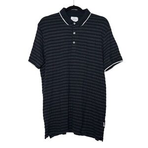 Peter Werth Striped Polo Shirt Navy Blue and White Size Large Preppy Summer